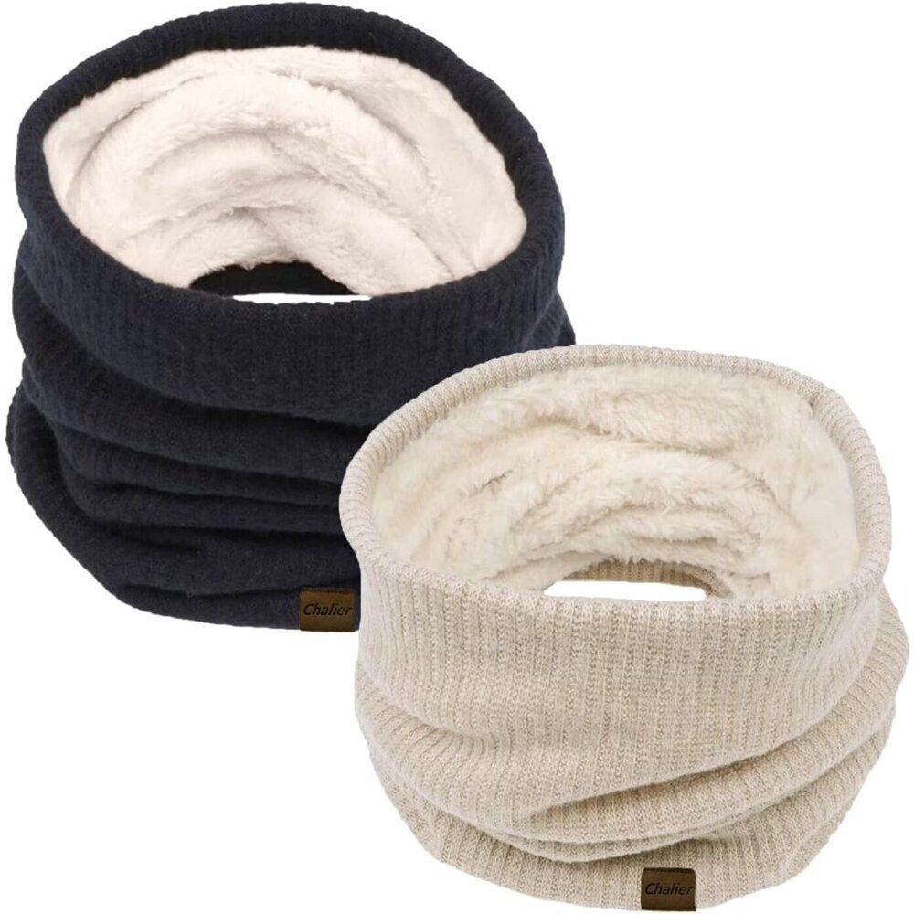 Women's E-black+khaki Scarf Winter Double-Layer Neck Warmer Knit Fleece